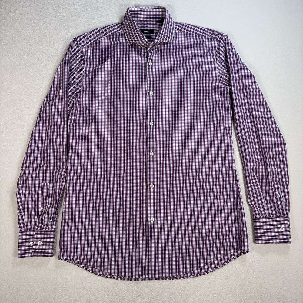 Hugo Boss Jason Shirt Men's 15.5-39 Red Plaid Slim Fit 100% Cotton Button Up